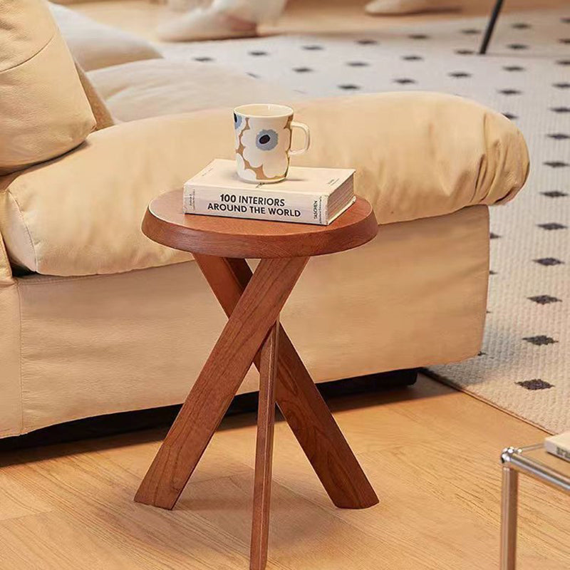 Classic Vintage Round Side Table in Solid Pine Wood – Traditional Living Room Accent