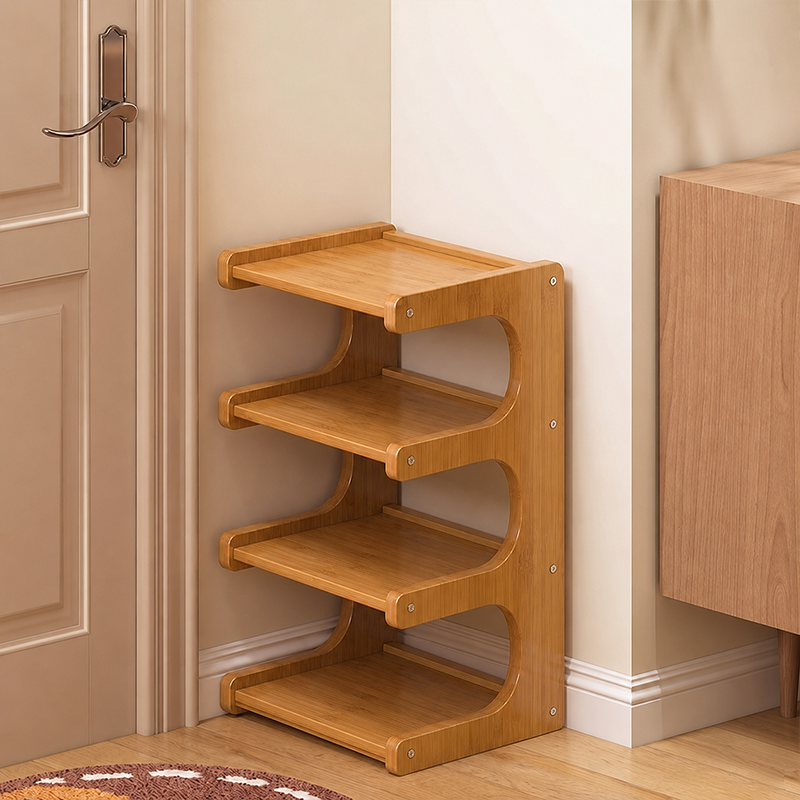 Contemporary Scandinavian Rectangular Nan Bamboo Medium-Density Fiberboard Storage Shelf Shoe Storage 2/3/4/5/6-Tier For Entryways & Living Room