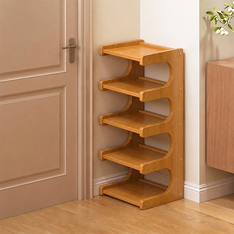 Contemporary Scandinavian Rectangular Nan Bamboo Medium-Density Fiberboard Storage Shelf Shoe Storage 2/3/4/5/6-Tier For Entryways & Living Room