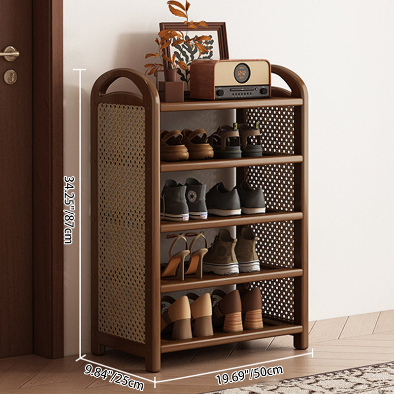 Traditional Vintage Rectangular PE Rattan Bamboo Medium-Density Fiberboard Storage Shelf Shoe Storage 5/6-Tier For Entryways & Living Room
