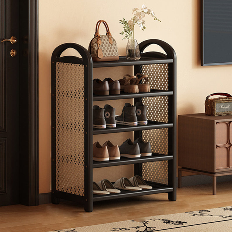 Traditional Vintage Rectangular PE Rattan Bamboo Medium-Density Fiberboard Storage Shelf Shoe Storage 5/6-Tier For Entryways & Living Room