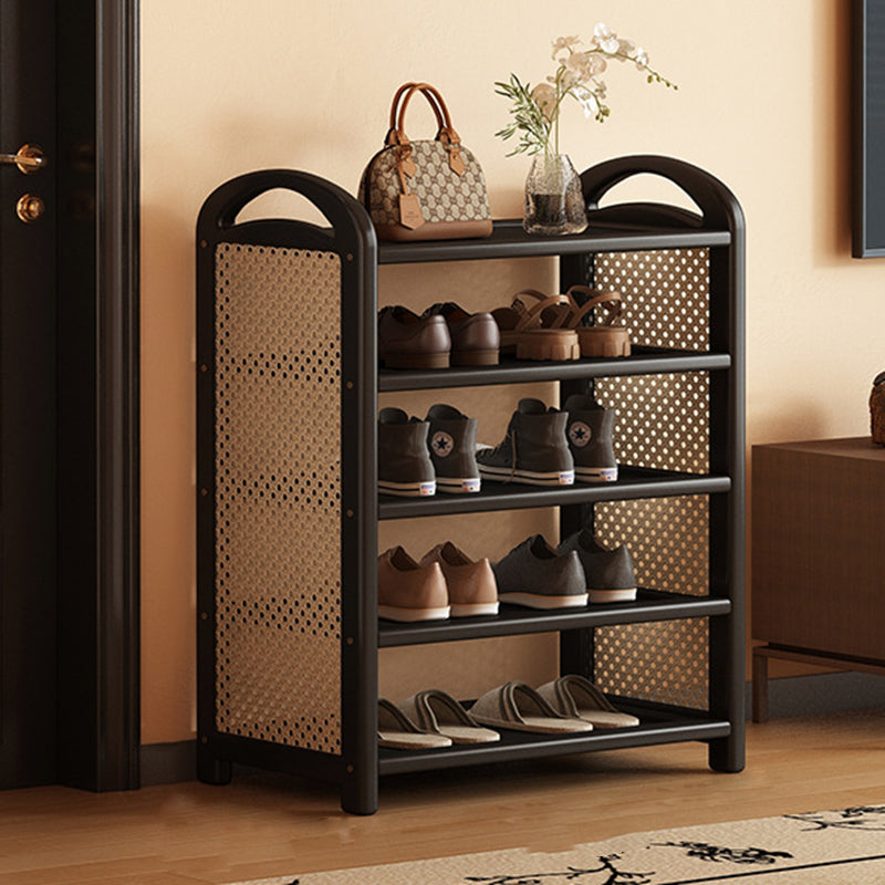 Traditional Vintage Rectangular PE Rattan Bamboo Medium-Density Fiberboard Storage Shelf Shoe Storage 5/6-Tier For Entryways & Living Room