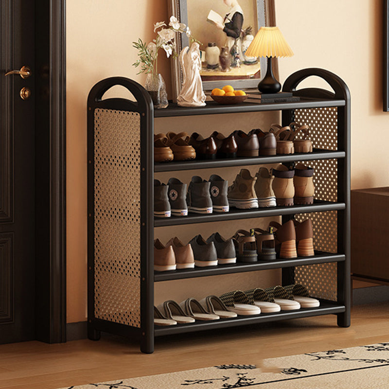 Traditional Vintage Rectangular PE Rattan Bamboo Medium-Density Fiberboard Storage Shelf Shoe Storage 5/6-Tier For Entryways & Living Room