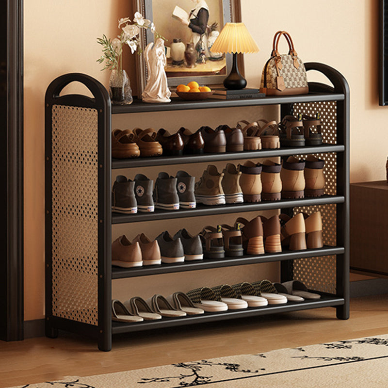 Traditional Vintage Rectangular PE Rattan Bamboo Medium-Density Fiberboard Storage Shelf Shoe Storage 5/6-Tier For Entryways & Living Room
