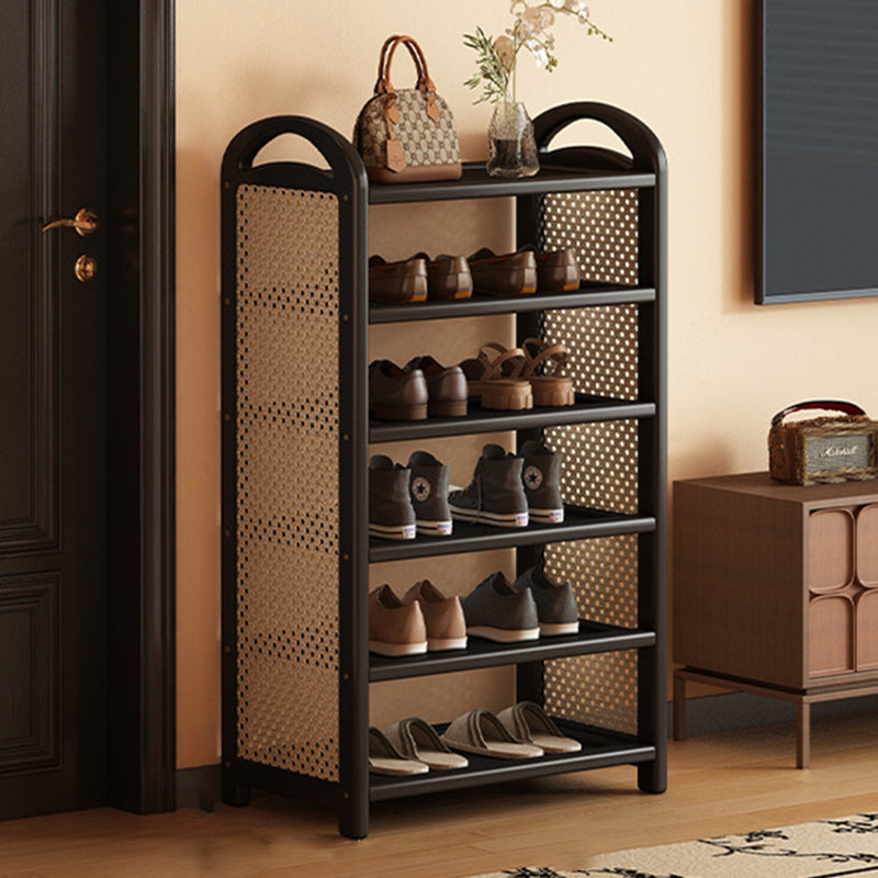 Traditional Vintage Rectangular PE Rattan Bamboo Medium-Density Fiberboard Storage Shelf Shoe Storage 5/6-Tier For Entryways & Living Room