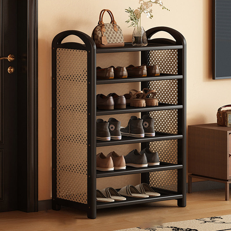 Traditional Vintage Rectangular PE Rattan Bamboo Medium-Density Fiberboard Storage Shelf Shoe Storage 5/6-Tier For Entryways & Living Room