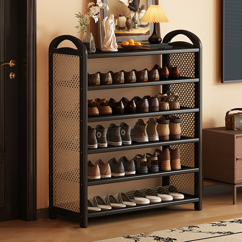 Traditional Vintage Rectangular PE Rattan Bamboo Medium-Density Fiberboard Storage Shelf Shoe Storage 5/6-Tier For Entryways & Living Room