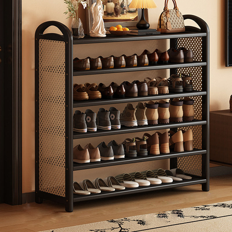 Traditional Vintage Rectangular PE Rattan Bamboo Medium-Density Fiberboard Storage Shelf Shoe Storage 5/6-Tier For Entryways & Living Room