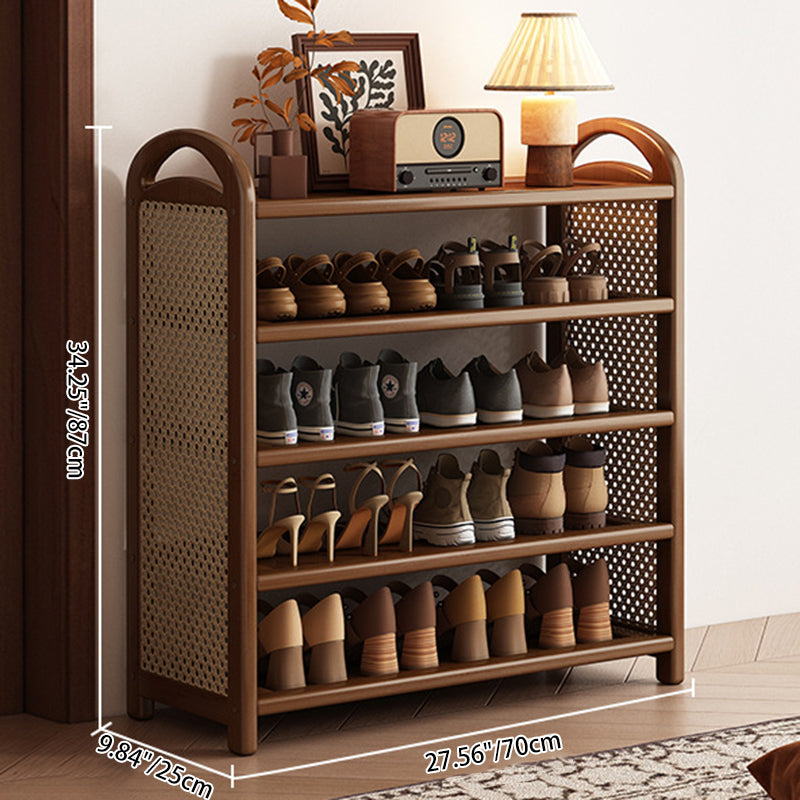 Traditional Vintage Rectangular PE Rattan Bamboo Medium-Density Fiberboard Storage Shelf Shoe Storage 5/6-Tier For Entryways & Living Room