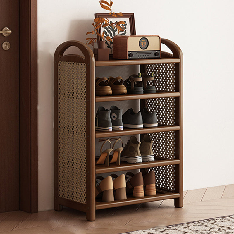 Traditional Vintage Rectangular PE Rattan Bamboo Medium-Density Fiberboard Storage Shelf Shoe Storage 5/6-Tier For Entryways & Living Room