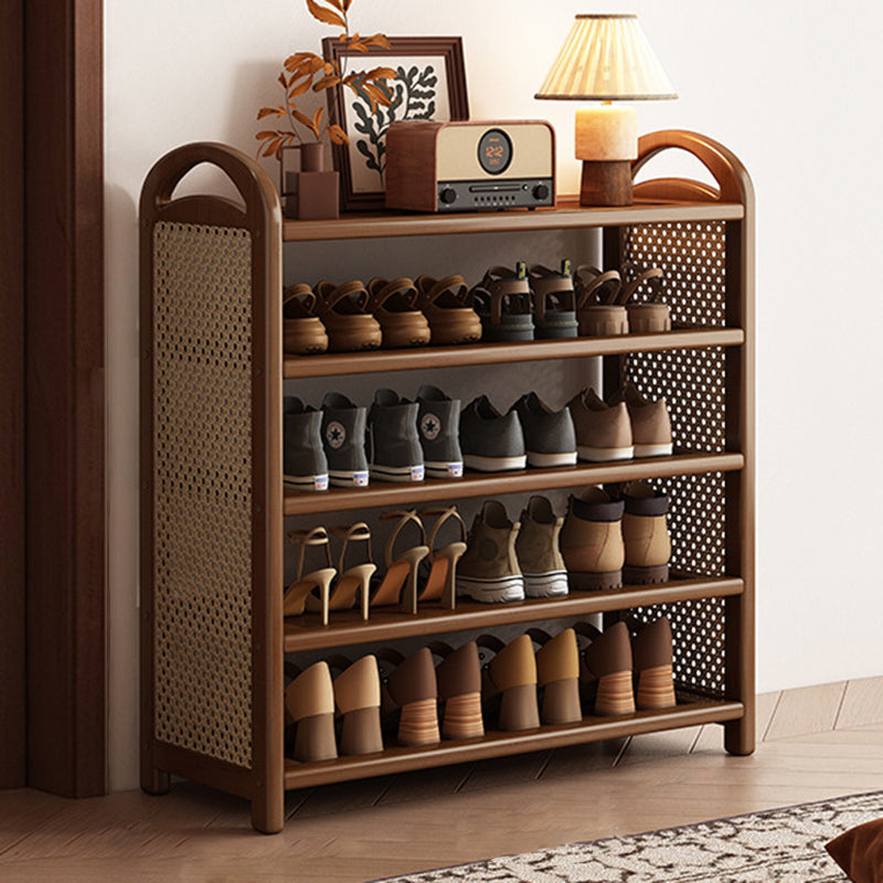 Traditional Vintage Rectangular PE Rattan Bamboo Medium-Density Fiberboard Storage Shelf Shoe Storage 5/6-Tier For Entryways & Living Room