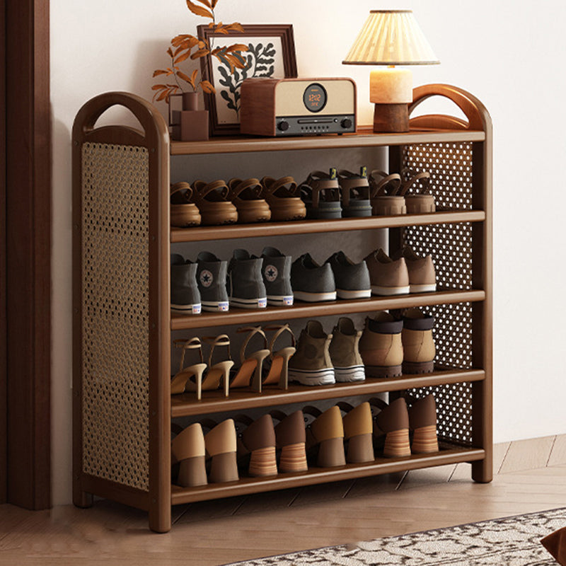 Traditional Vintage Rectangular PE Rattan Bamboo Medium-Density Fiberboard Storage Shelf Shoe Storage 5/6-Tier For Entryways & Living Room