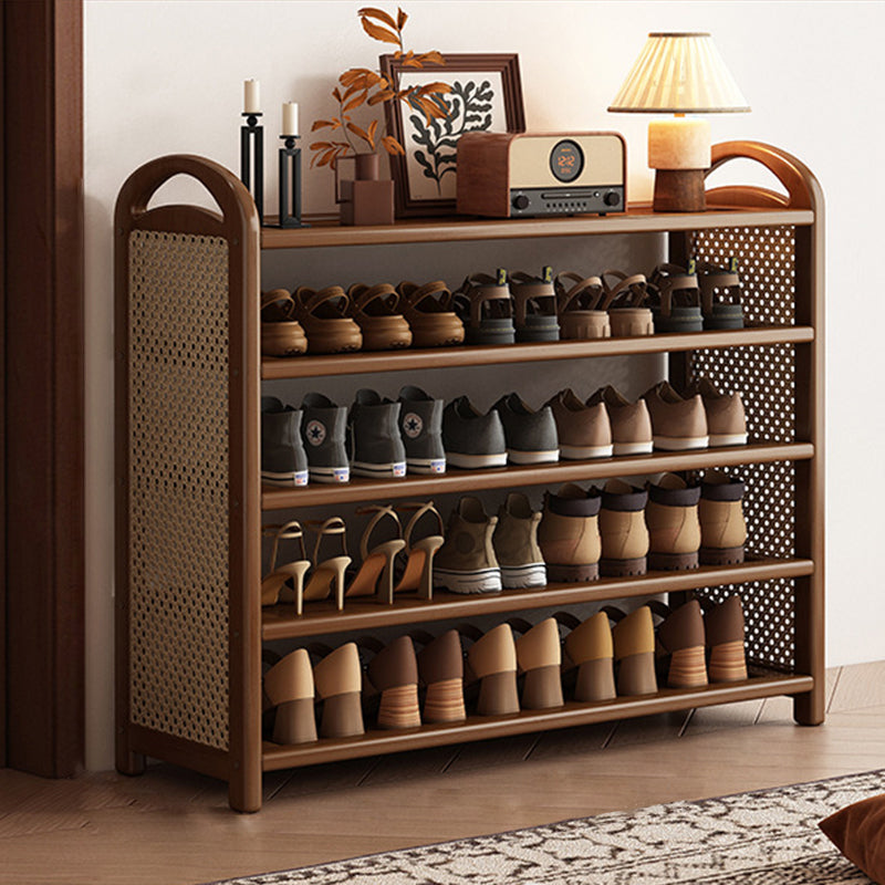 Traditional Vintage Rectangular PE Rattan Bamboo Medium-Density Fiberboard Storage Shelf Shoe Storage 5/6-Tier For Entryways & Living Room