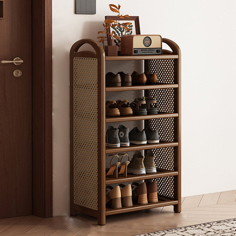 Traditional Vintage Rectangular PE Rattan Bamboo Medium-Density Fiberboard Storage Shelf Shoe Storage 5/6-Tier For Entryways & Living Room