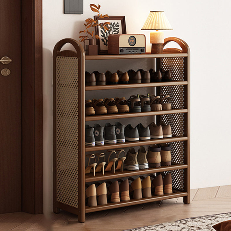 Traditional Vintage Rectangular PE Rattan Bamboo Medium-Density Fiberboard Storage Shelf Shoe Storage 5/6-Tier For Entryways & Living Room