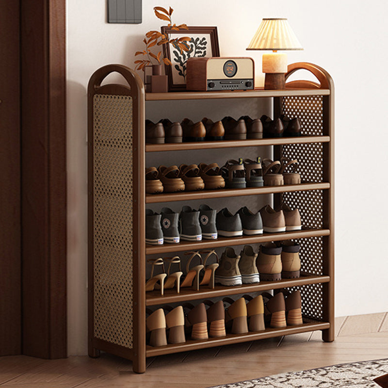 Traditional Vintage Rectangular PE Rattan Bamboo Medium-Density Fiberboard Storage Shelf Shoe Storage 5/6-Tier For Entryways & Living Room