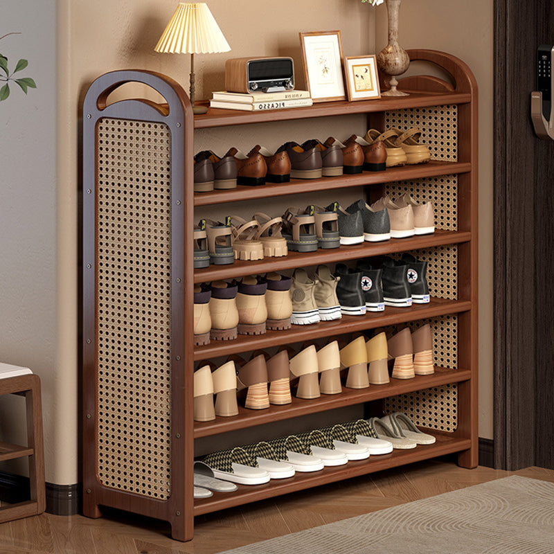 Traditional Vintage Rectangular PE Rattan Bamboo Medium-Density Fiberboard Storage Shelf Shoe Storage 5/6-Tier For Entryways & Living Room