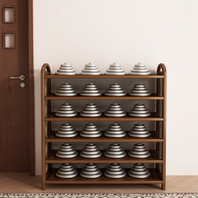 Traditional Vintage Rectangular PE Rattan Bamboo Medium-Density Fiberboard Storage Shelf Shoe Storage 5/6-Tier For Entryways & Living Room