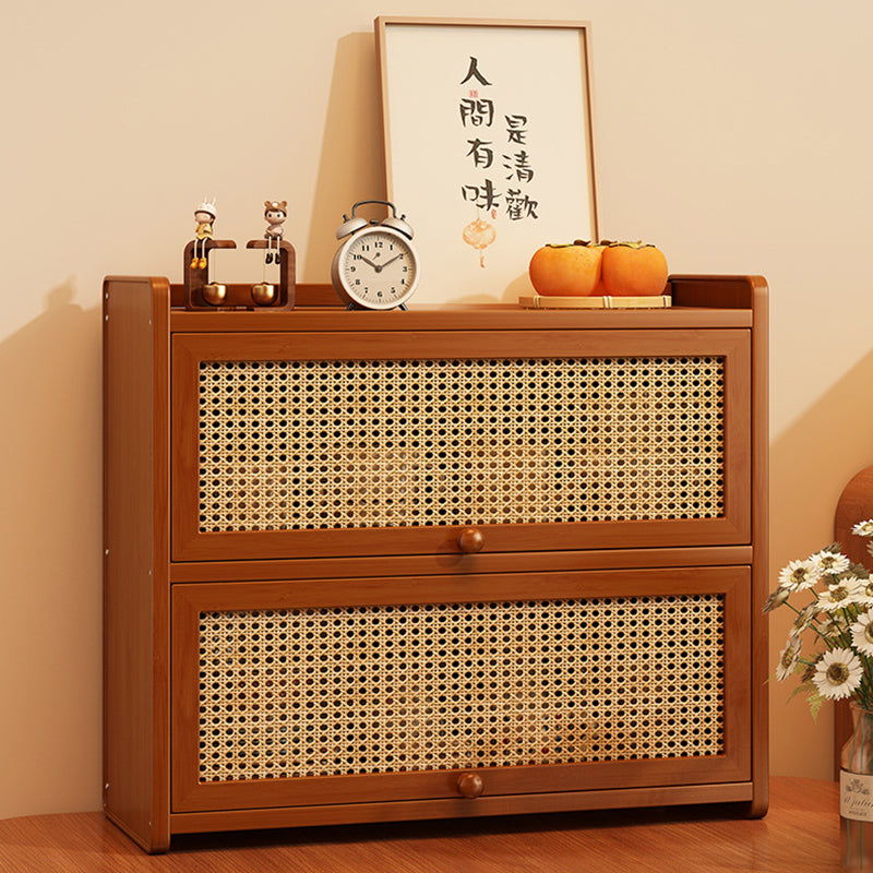 Contemporary Scandinavian Rectangular Nan Bamboo Medium-Density Fiberboard Acrylic PE Rattan Desktop Storage Shelf 2/3-Tier For Bedroom