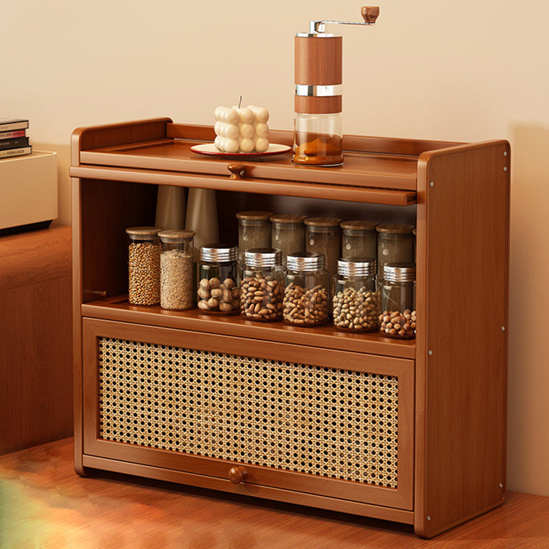 Contemporary Scandinavian Rectangular Nan Bamboo Medium-Density Fiberboard Acrylic PE Rattan Desktop Storage Shelf 2/3-Tier For Bedroom