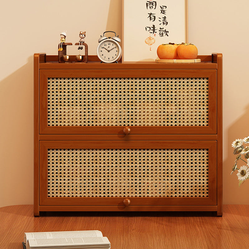 Contemporary Scandinavian Rectangular Nan Bamboo Medium-Density Fiberboard Acrylic PE Rattan Desktop Storage Shelf 2/3-Tier For Bedroom