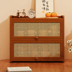 Contemporary Scandinavian Rectangular Nan Bamboo Medium-Density Fiberboard Acrylic PE Rattan Desktop Storage Shelf 2/3-Tier For Bedroom