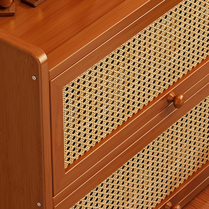 Contemporary Scandinavian Rectangular Nan Bamboo Medium-Density Fiberboard Acrylic PE Rattan Desktop Storage Shelf 2/3-Tier For Bedroom