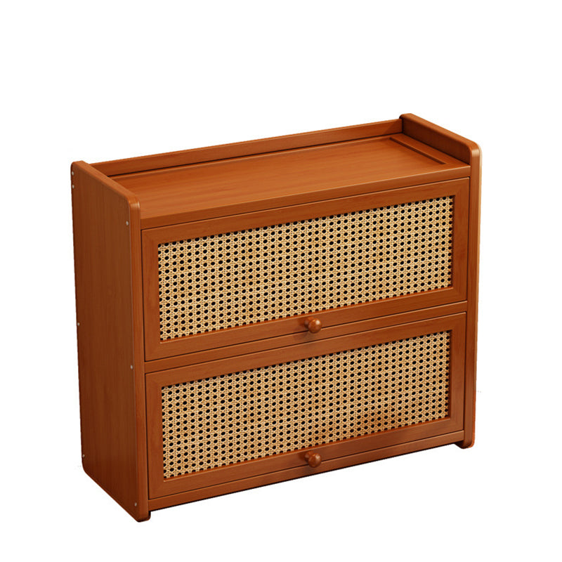 Contemporary Scandinavian Rectangular Nan Bamboo Medium-Density Fiberboard Acrylic PE Rattan Desktop Storage Shelf 2/3-Tier For Bedroom