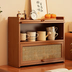 Contemporary Scandinavian Rectangular Nan Bamboo Medium-Density Fiberboard Acrylic PE Rattan Desktop Storage Shelf 2/3-Tier For Bedroom