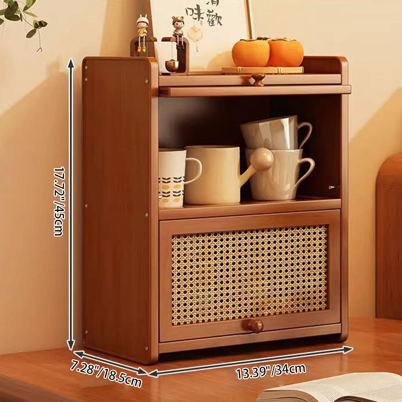 Contemporary Scandinavian Rectangular Nan Bamboo Medium-Density Fiberboard Acrylic PE Rattan Desktop Storage Shelf 2/3-Tier For Bedroom
