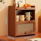 Contemporary Scandinavian Rectangular Nan Bamboo Medium-Density Fiberboard Acrylic PE Rattan Desktop Storage Shelf 2/3-Tier For Bedroom