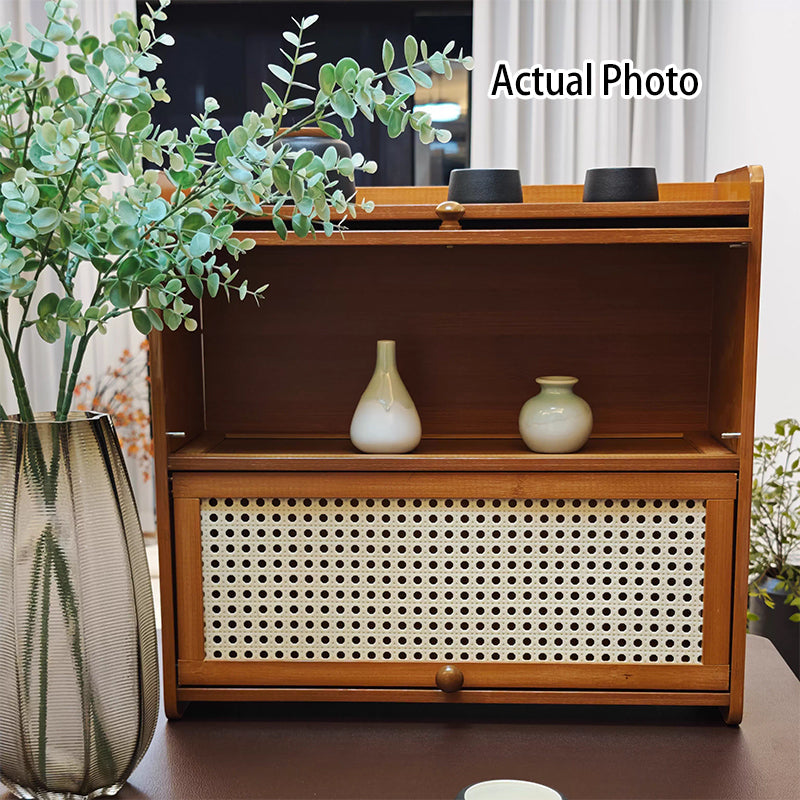 Contemporary Scandinavian Rectangular Nan Bamboo Medium-Density Fiberboard Acrylic PE Rattan Desktop Storage Shelf 2/3-Tier For Bedroom