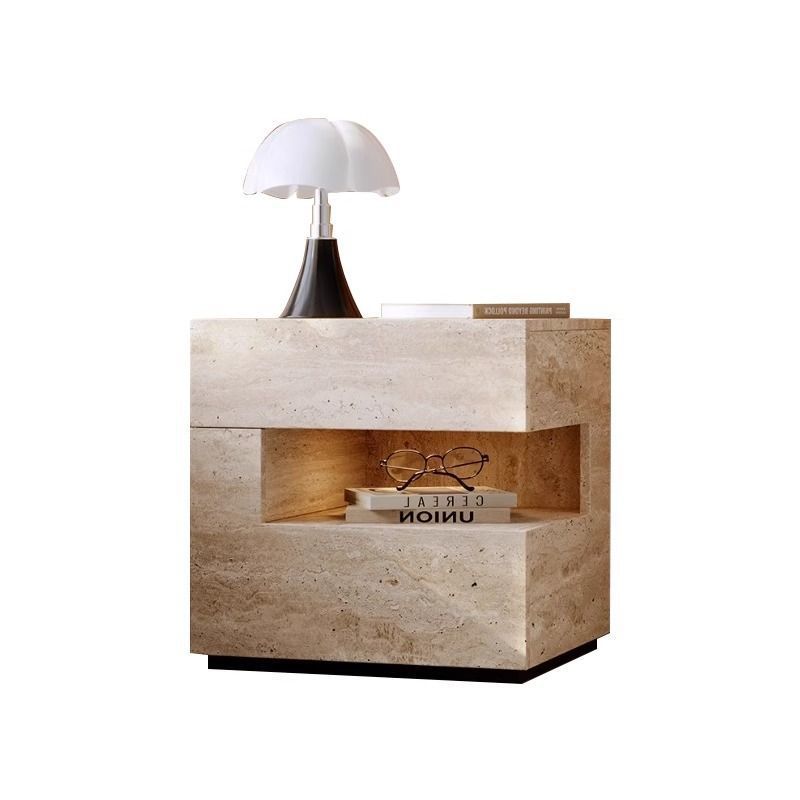 Traditional Vintage Rectangular Artificial Board Nightstand 2-Tier 2-Drawer For Bedroom