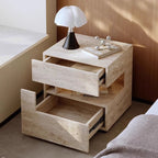 Traditional Vintage Rectangular Artificial Board Nightstand 2-Tier 2-Drawer For Bedroom