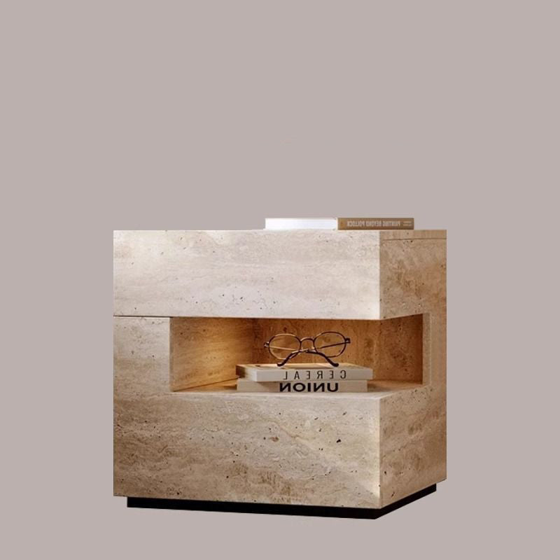 Traditional Vintage Rectangular Artificial Board Nightstand 2-Tier 2-Drawer For Bedroom