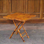 Traditional Vintage Round Square Solid Wood Bamboo Outdoor Dining Table 2-Leg Foldable For Garden