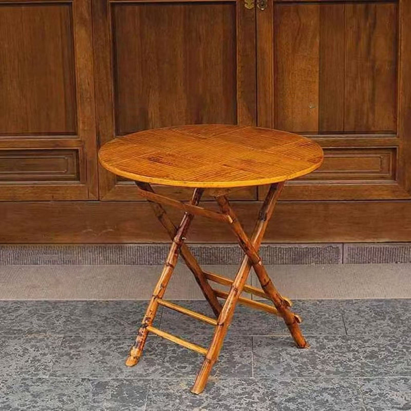 Traditional Vintage Round Square Solid Wood Bamboo Outdoor Dining Table 2-Leg Foldable For Garden