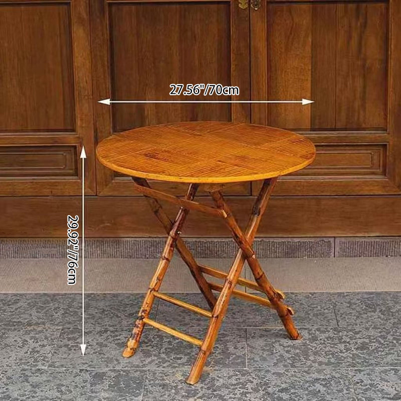 Traditional Vintage Round Square Solid Wood Bamboo Outdoor Dining Table 2-Leg Foldable For Garden