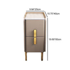 Mesita de Noche Rectangular Estrecha de Cuero Sintético y Madera Maciza con Acero al Carbono, Estilo Nórdico Contemporáneo, con 2 Cajones para Dormitorio