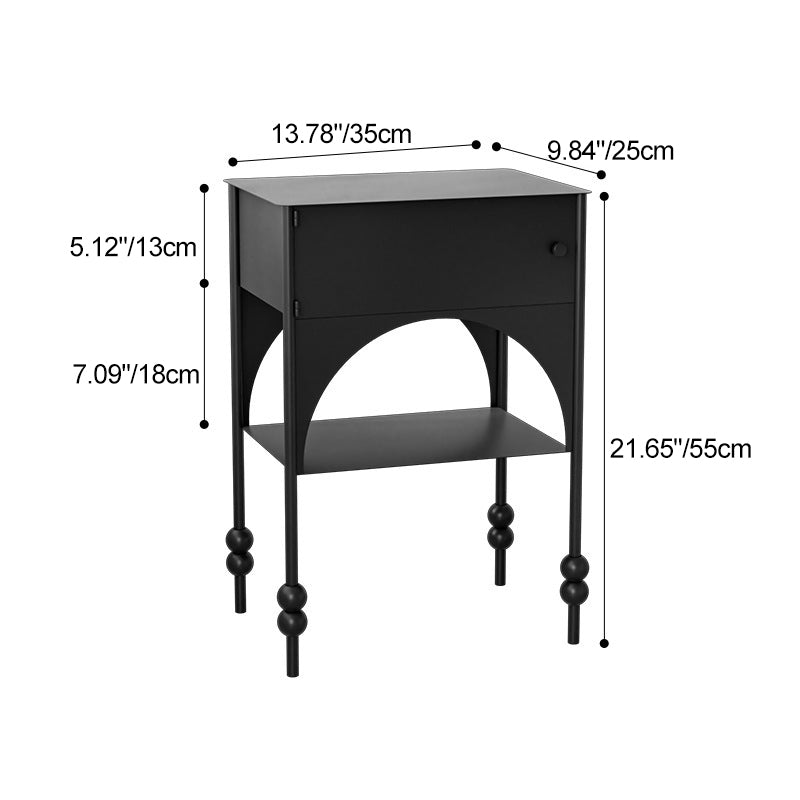 Contemporary Retro Iron Arched Rectangular Nightstand With 2-Tier Cabinet For Bedside