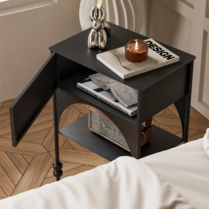Contemporary Retro Iron Arched Rectangular Nightstand With 2-Tier Cabinet For Bedside