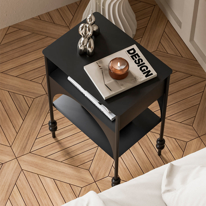 Contemporary Retro Iron Arched Rectangular Nightstand With 2-Tier Cabinet For Bedside