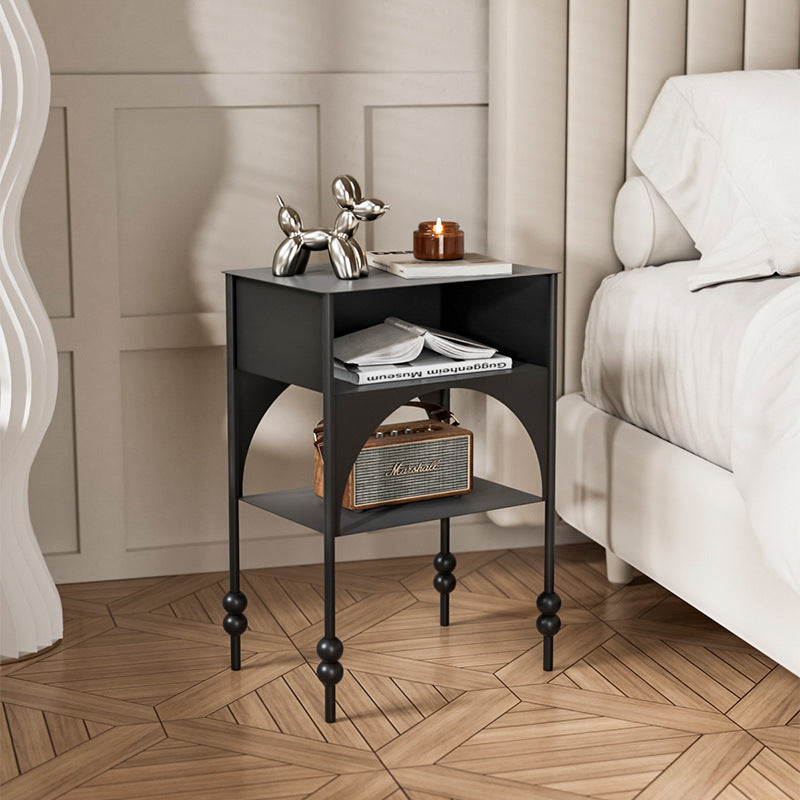 Contemporary Retro Iron Arched Rectangular Nightstand With 2-Tier Cabinet For Bedside