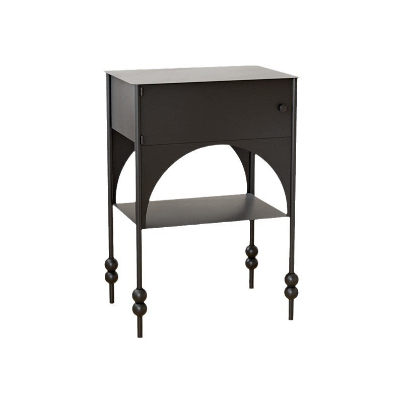 Contemporary Retro Iron Arched Rectangular Nightstand With 2-Tier Cabinet For Bedside