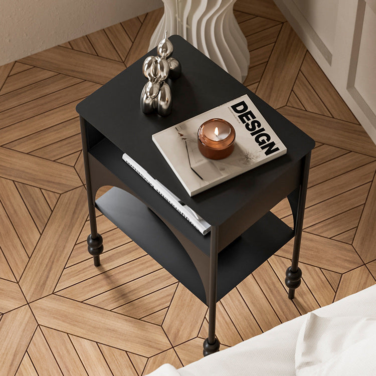Contemporary Retro Iron Arched Rectangular Nightstand With 2-Tier Cabinet For Bedside