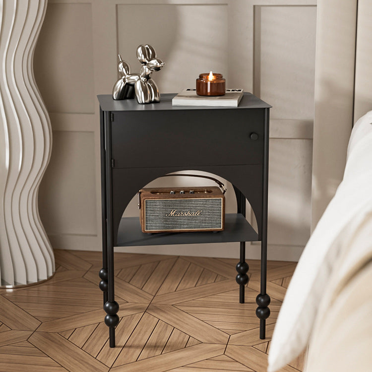 Contemporary Retro Iron Arched Rectangular Nightstand With 2-Tier Cabinet For Bedside