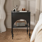 Contemporary Retro Iron Arched Rectangular Nightstand With 2-Tier Cabinet For Bedside