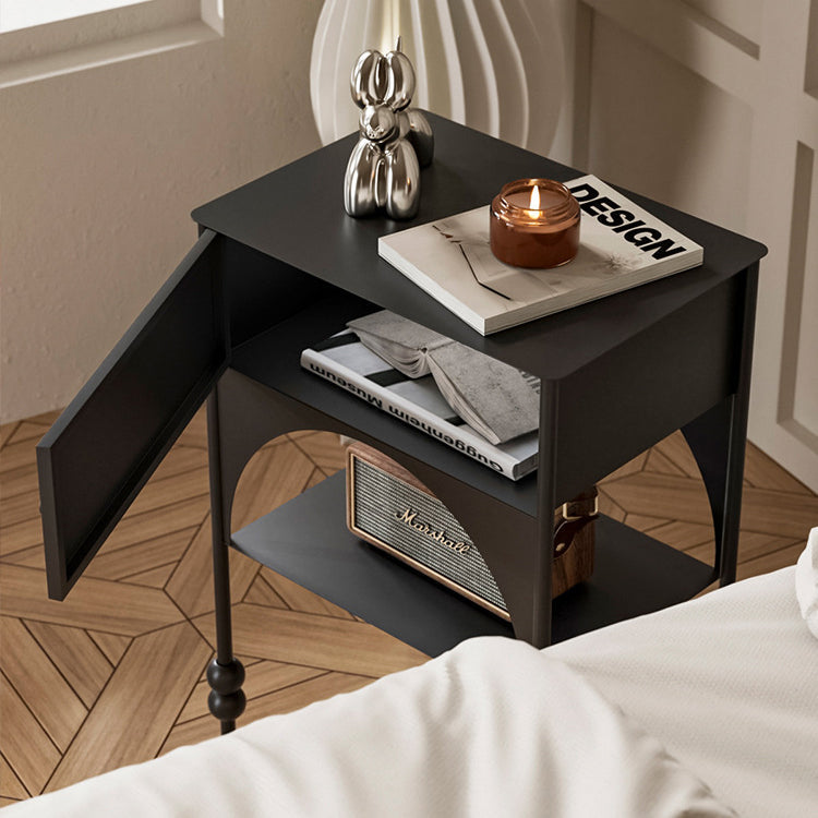 Contemporary Retro Iron Arched Rectangular Nightstand With 2-Tier Cabinet For Bedside