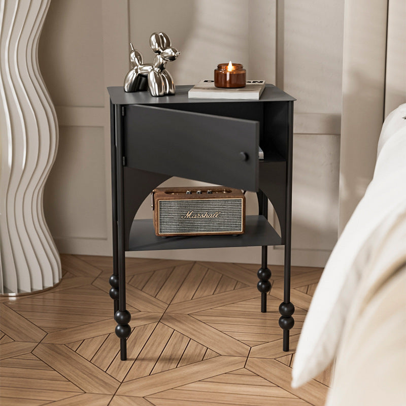 Contemporary Retro Iron Arched Rectangular Nightstand With 2-Tier Cabinet For Bedside