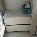 Modern Minimalist Slab Solid Wood & Microfiber Leather Rectangular Nightstand With 2 Drawers For Bedroom